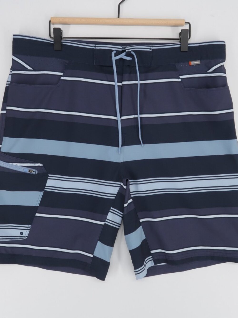 Simms Board Shorts Mens 38 Blue Striped Fishing Drawstring Pockets Quick Dry